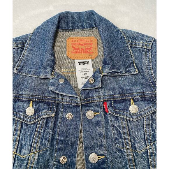 Embroidered 311 Band Logo Levi’s Blue Denim Jean Trucker Jacket Kids Size 5 - Picture 6 of 11